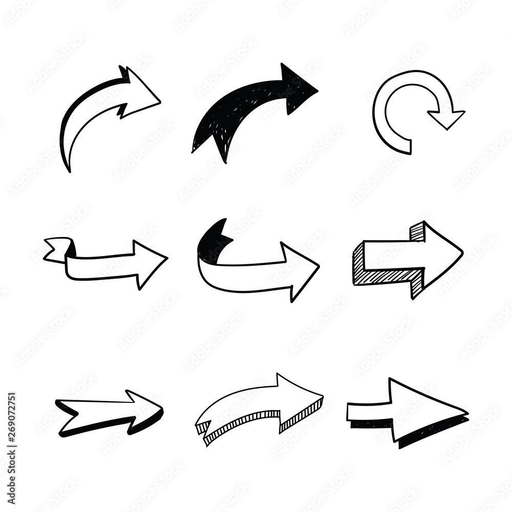 Arrow doodles set. Hand drawn sketch arrows vector collection. Arrow doodles set. Hand drawn sketch arrows vector collection.