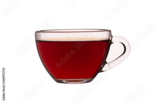 red cup of tea isolated on white background
