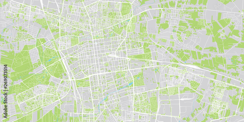 Urban vector city map of Lodz, Poland
