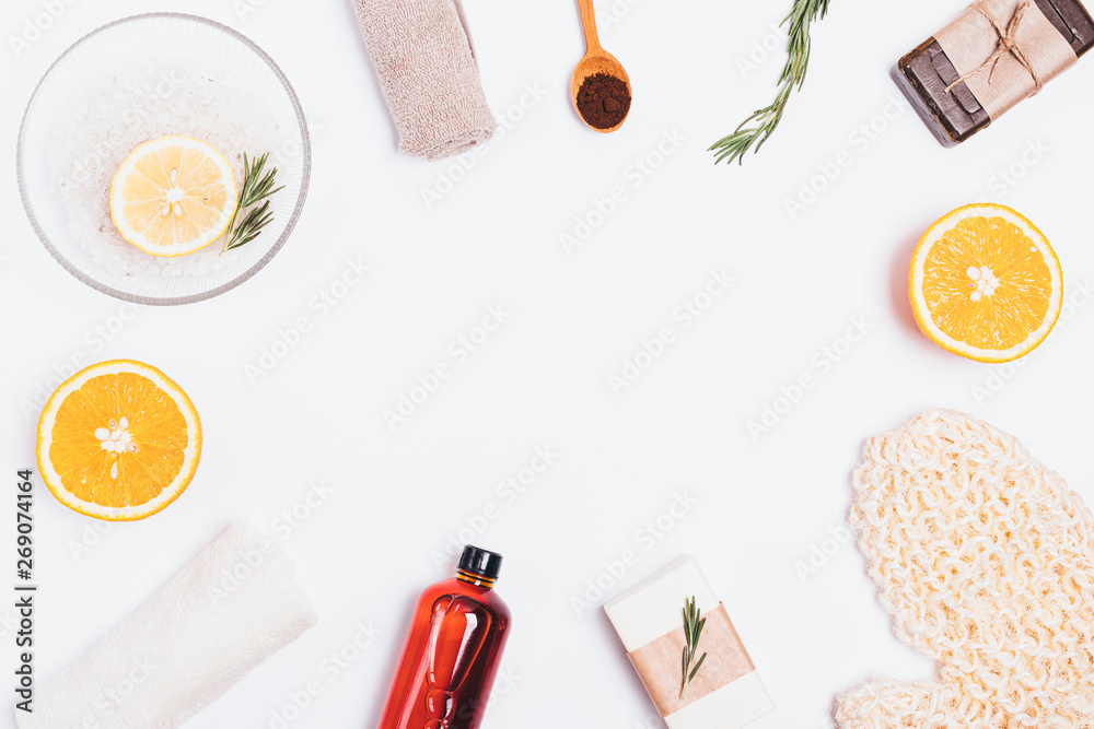 Flat lay frame of natural skincare products Flat lay frame of natural skincare products