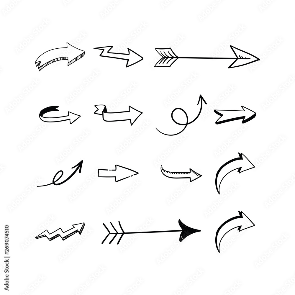 Arrow doodles set. Hand drawn sketch arrows vector collection. Arrow doodles set. Hand drawn sketch arrows vector collection.