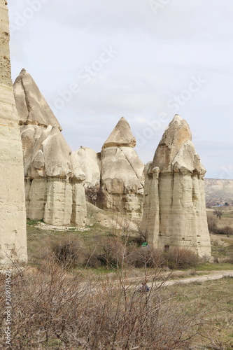 Landscapes of Cappadocia valleys with tuff towers, Turkey