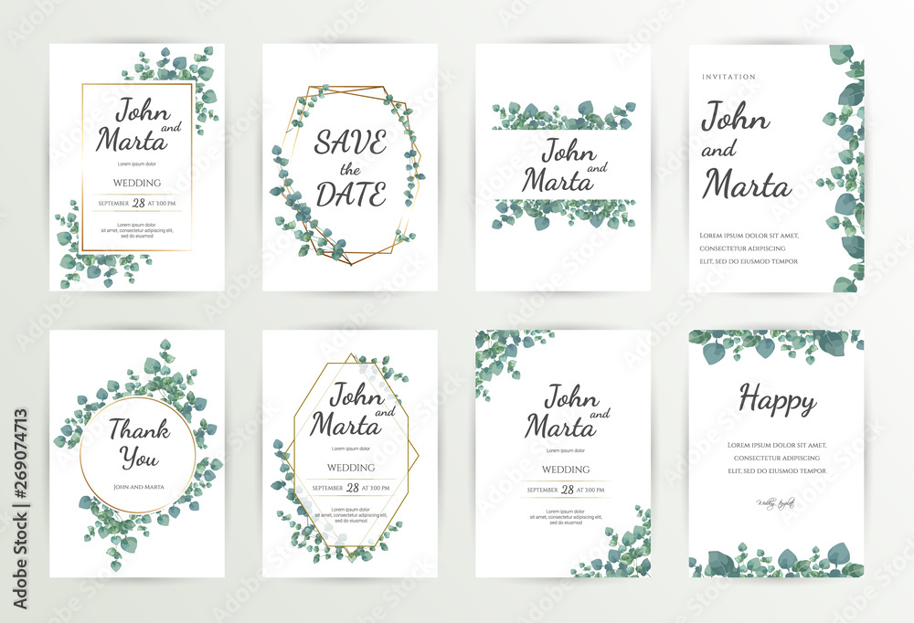 Floral Wedding Invitation, Wedding Invitation Template, Botanical Wedding Invitation, Green Wedding Invitation, Wedding Invitation Suite, Wedding Invitation Set. eps10