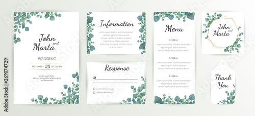 Floral Wedding Invitation, Wedding Invitation Template, Botanical Wedding Invitation, Green Wedding Invitation, Wedding Invitation Suite, Wedding Invitation Set. eps10