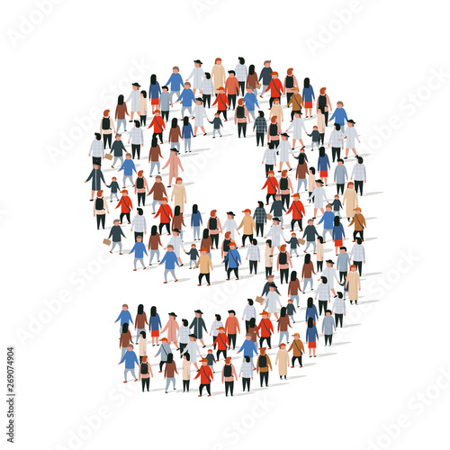 Large group of people in number 9 nine form
