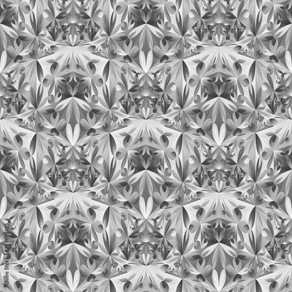 Geometrical grey floral mosaic pattern background - abstract gradient polygonal monochrome vector graphic design Geometrical grey floral mosaic pattern background - abstract gradient polygonal monochrome vector graphic design