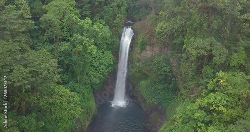 Drone shot of jungle waterfall