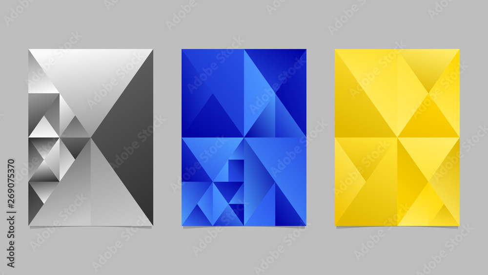 Geometrical gradient triangle brochure template design set - minimal polygonal abstract vector stationery Geometrical gradient triangle brochure template design set - minimal polygonal abstract vector stationery