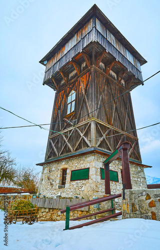 The wooden tower of Siriuskogel mountain, Bad Ischl, Salzkammergut, Austria photo