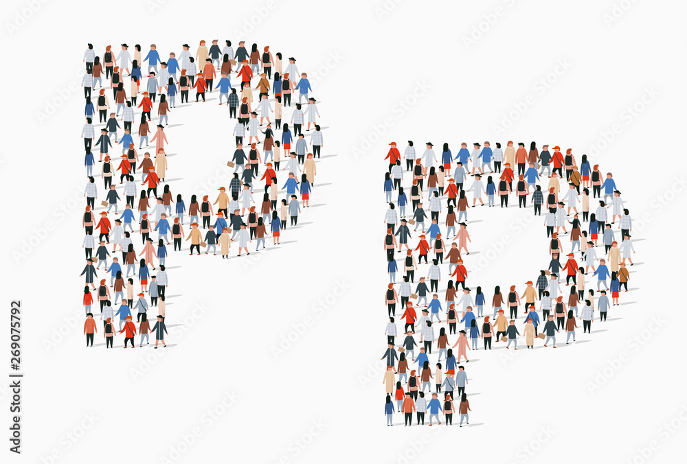 Large group of people in letter P form Large group of people in letter P form