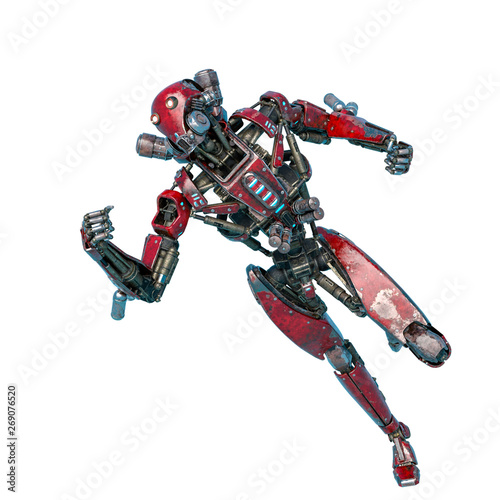 ninja robot in fast run in a white background