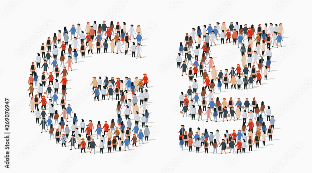 Large group of people in letter G form Large group of people in letter G form
