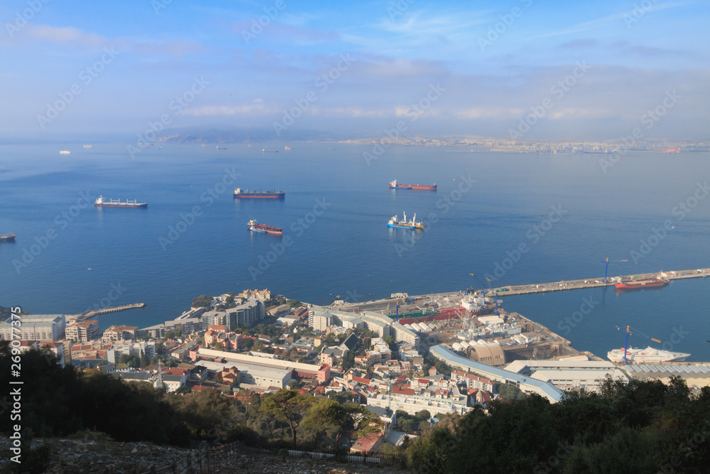 Gibraltar Harbor view from The Rock, summer season