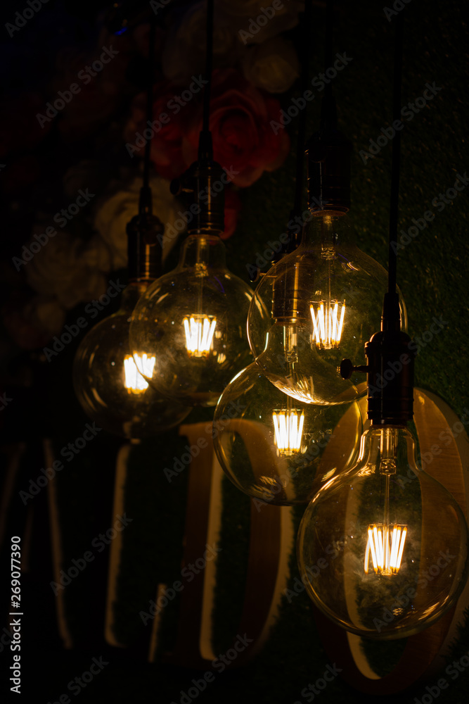 vintage glowing light bulbs 