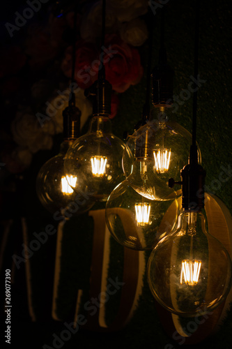 vintage glowing light bulbs 
