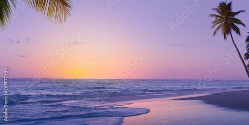  Art Beautiful sunrise over the tropical beach; paradise summer vacation