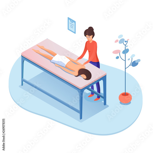 Massage therapy isometric vector illustration isolated on white background