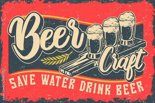 Color vector illustration with beer and lettering