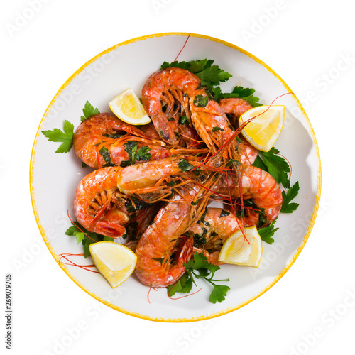 Grilled shrimps with lemon and parsley