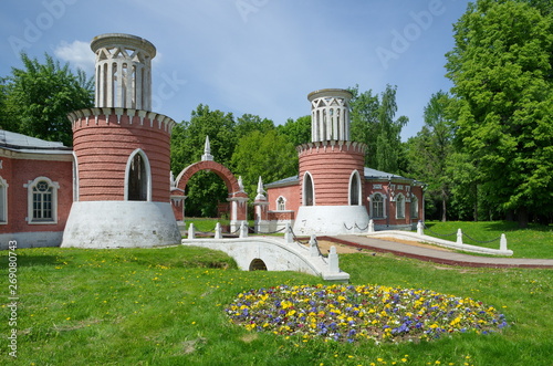 Moscow, Russia - may 20, 2019: The main entrance to the Vorontsovo estate with guard towers, XVIII century photo