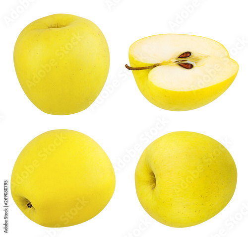 Fresh yellow apple isolated on white background with clipping path