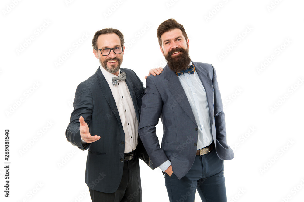 mature men have own business. partnership of manager men isolated on white. bearded businessmen in formal suit. manager business meeting. team success. collaboration and teamwork. two managers mature men have own business. partnership of manager men isolated on white. bearded businessmen in formal suit. manager business meeting. team success. collaboration and teamwork. two managers