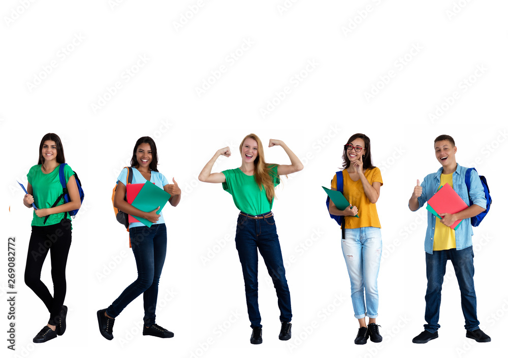 Obraz premium Gruppe 5 fröhliche internationale Studenten