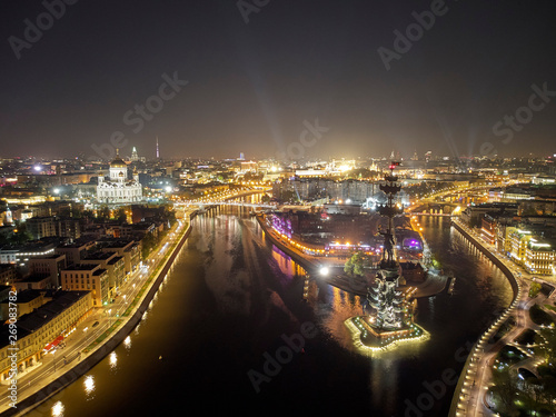 MOSCOW - May, 2019: Monument to Emperor Peter the Great Peter First , architect Zurab Tsereteli. landmark. Aerial view