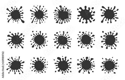 Fifteen Dark Hand Drawn Paint Splashes