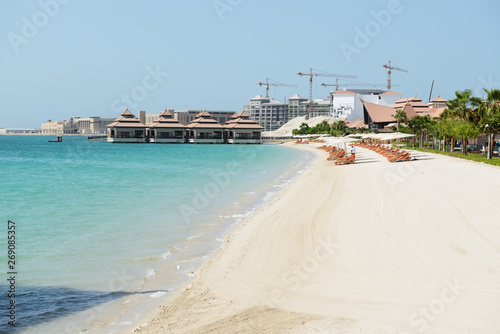 Beach of the luxury hotel on Palm Jumeirah man-made island  Dubai  UAE