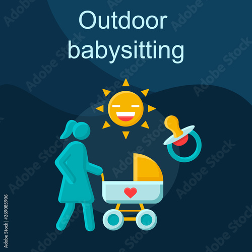 Outdoor babysitting flat concept vector icon