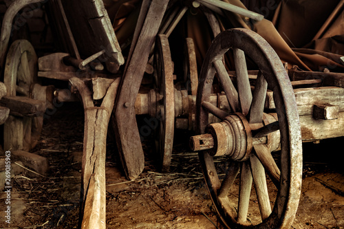 old wooden carriage wheel