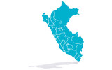 Mapa azul de Perú sobre fondo blanco.