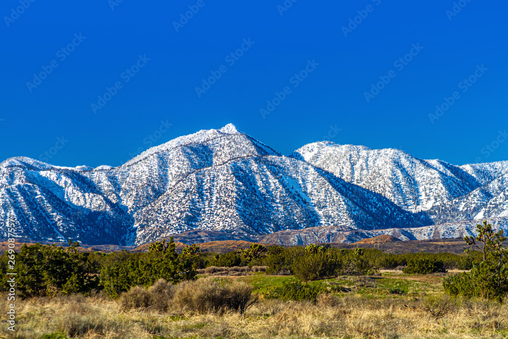 Snow on the northern side of the San Gabriel Mountains in Southern California