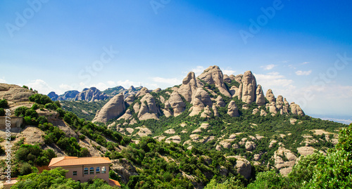 Montserrat mountain, Catalonia, Barcelona, Spain Sunny day, blue sky