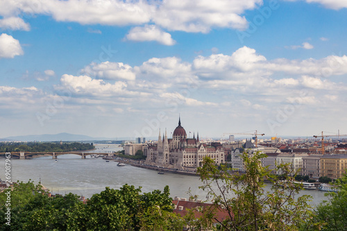 Budapest, Hungary. The building of the Hungarian Parliament. The symbol and business card of the city, located on the banks of the Danube. Spring. Tourism and travel.