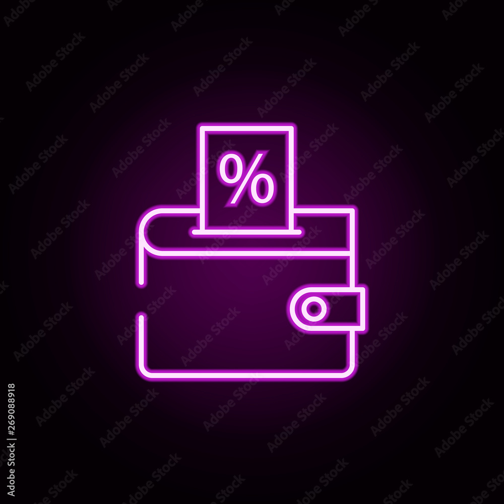 wallet discount neon icon. Elements of cyber monday set. Simple icon for websites, web design, mobile app, info graphics wallet discount neon icon. Elements of cyber monday set. Simple icon for websites, web design, mobile app, info graphics
