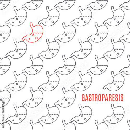 Gastroparesis stomach disease awareness poster in linear style on white background. Human body abdominal organ anatomy icon. Medical concept.