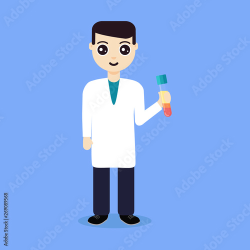 Doctor holding a test-tube with blood after separation of platelets in the centrifuge. Platelet-rich plasma composition. PRP regenerative medicine concept. Vector illustration in cartoon style.