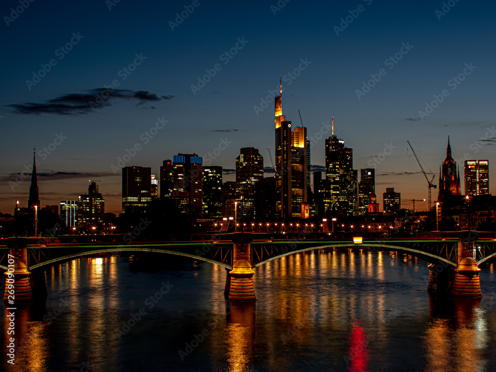 spectacular skyline view on skyscrapers at night with light
