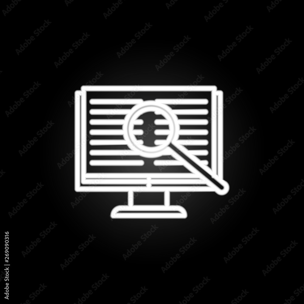 Magnifier and the book in monitor neon icon. Elements of education set. Simple icon for websites, web design, mobile app, info graphics Magnifier and the book in monitor neon icon. Elements of education set. Simple icon for websites, web design, mobile app, info graphics