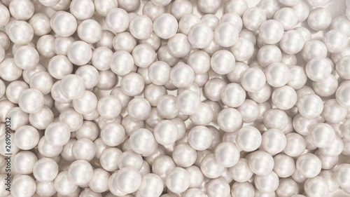 Pile of pearls. Background of the plurality of beautiful pearls. Gems, women's jewelry, nacre beads. Background For your banner, poster, logo. Beautiful shiny sea pearl. 3d rendering photo