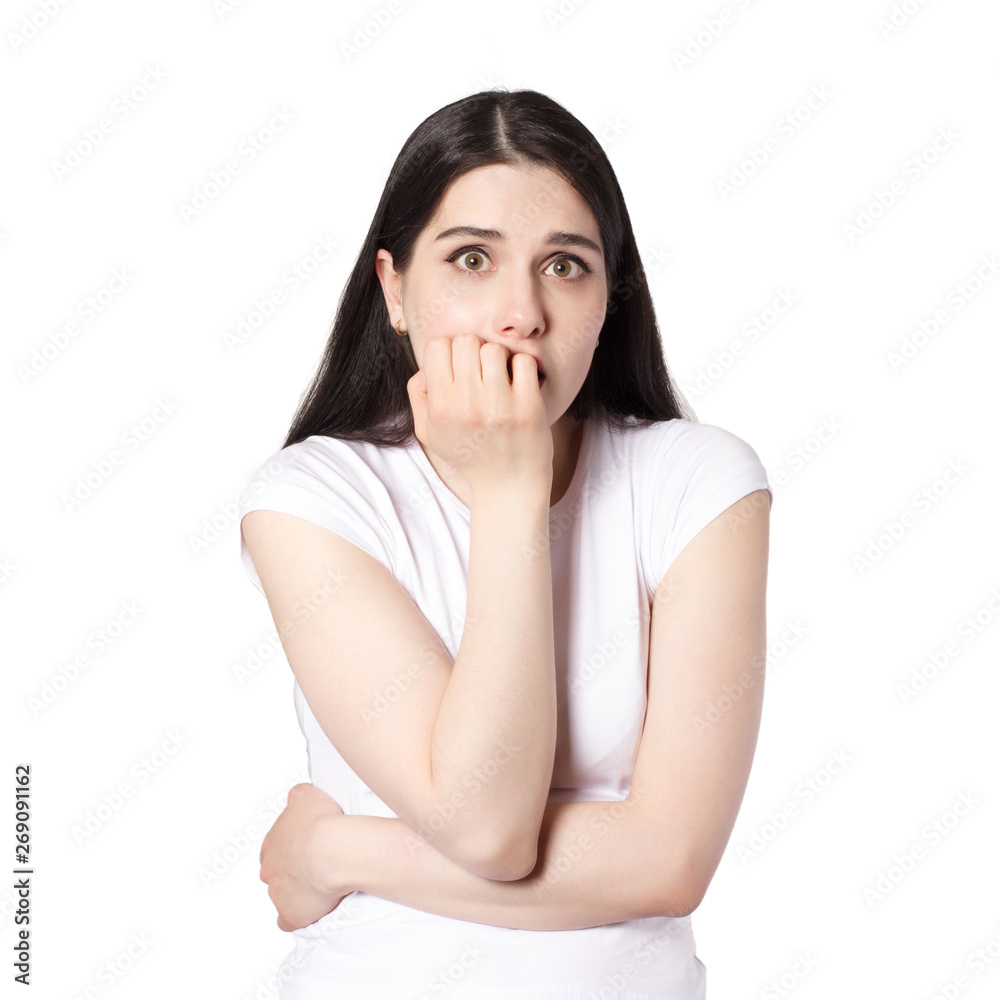 Attractive emotional young woman with a white t-shirt isolated Attractive emotional young woman with a white t-shirt isolated