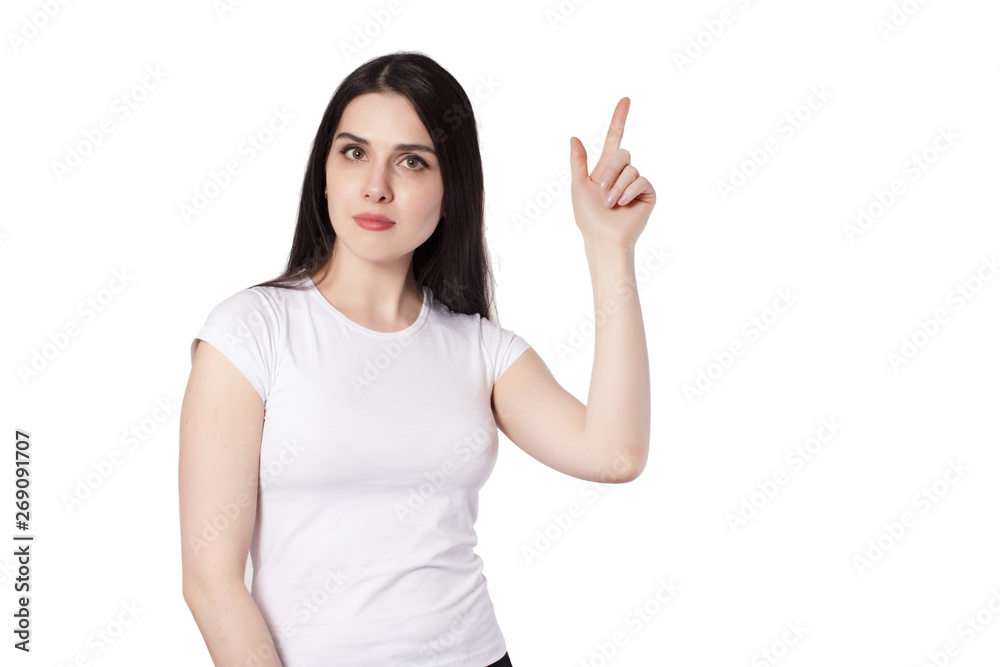 Attractive emotional young woman with a white t-shirt isolated Attractive emotional young woman with a white t-shirt isolated
