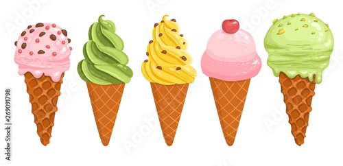 Hand drawn colorful ice cream logo. Sketch of ice cream vector isolated on white background. Illustration of ice cream food, drawing delicious - Vector illustration