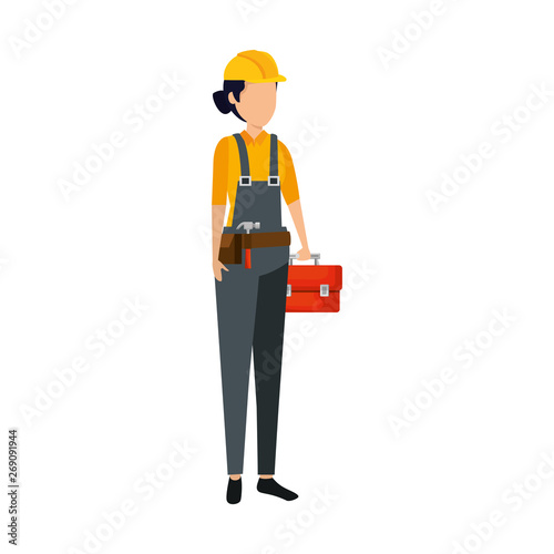 female builder worker with helmet
