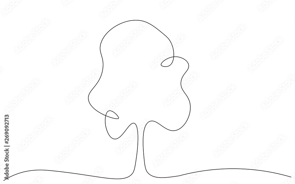 Tree silhouette line drawing vector illustration