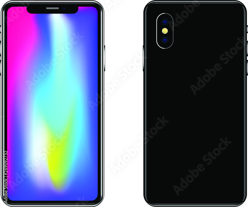 Realistic smartphone. Mobile phone, external and reverse side. Vector illustration