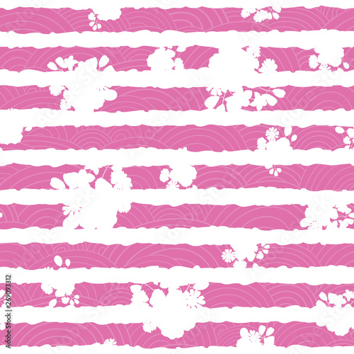 Pink and white floral textured stripes pattern