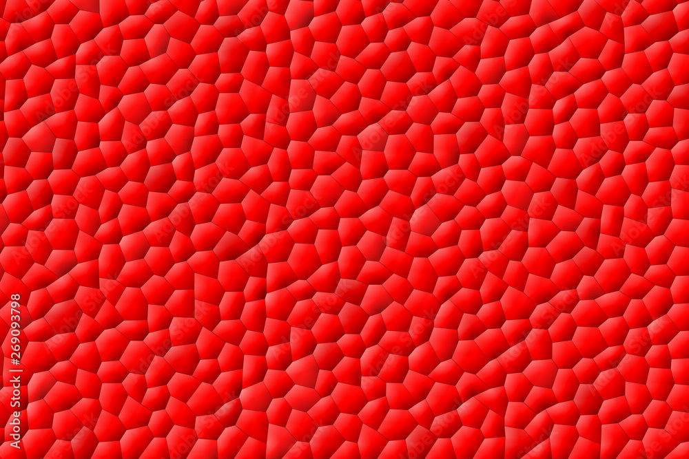 Fototapeta premium Abstract, irregular, convex hexagon background. Bright red background. Modern tessera in red mixed colors